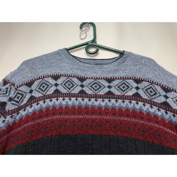 Spunky knit sweater mens XL aztec long sleeve made USA blue black - Picture 2 of 12